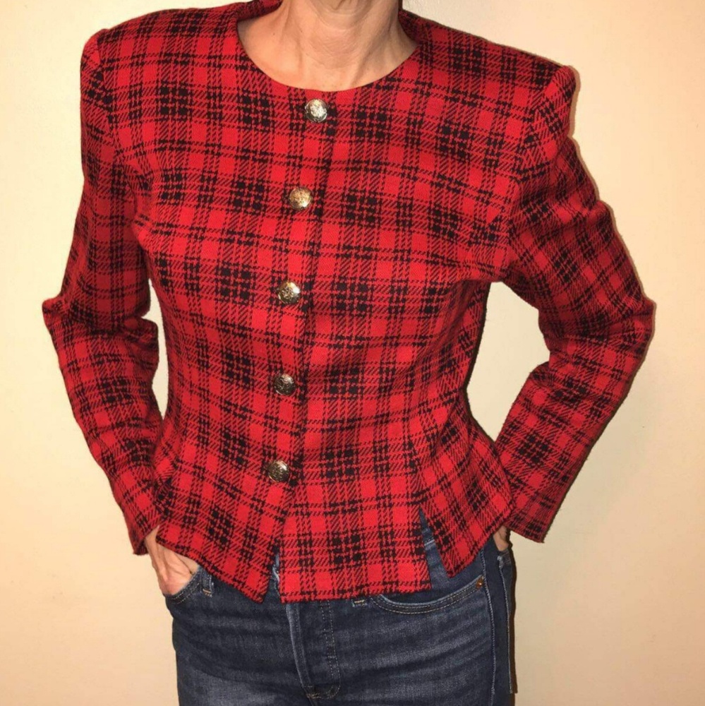 Leslie Fay Vintage Plaid Blazer w/Shoulder Pads